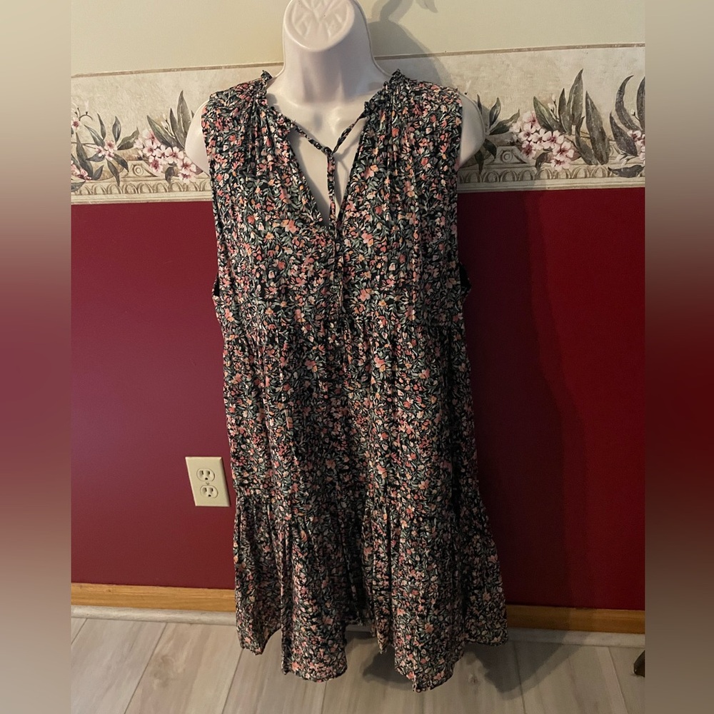 BB Dakota Black Sleeveless Floral Mini Dress with Pink and Green Print